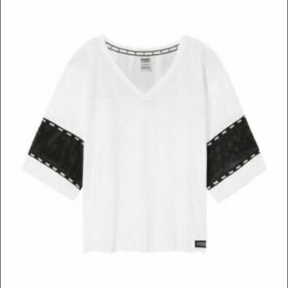 PINK raw cut football jersey tee